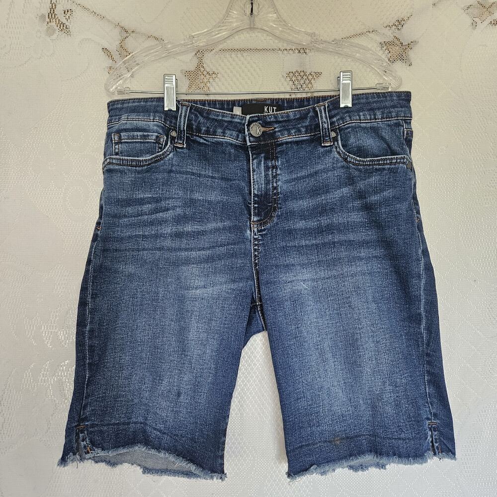 Kut From The Kloth Size 14 Dark Wash 5 Pocket Bermuda Shorts Frayed Classic Y2K